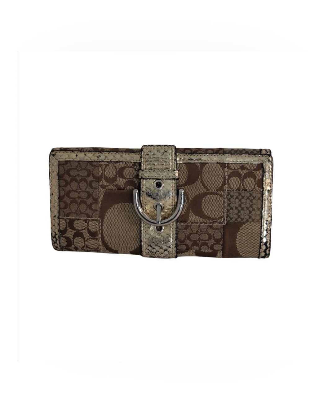 Vintage Y2K Coach Soho Signature Patchwork Snakeskin Wallet Gold Khaki Rare